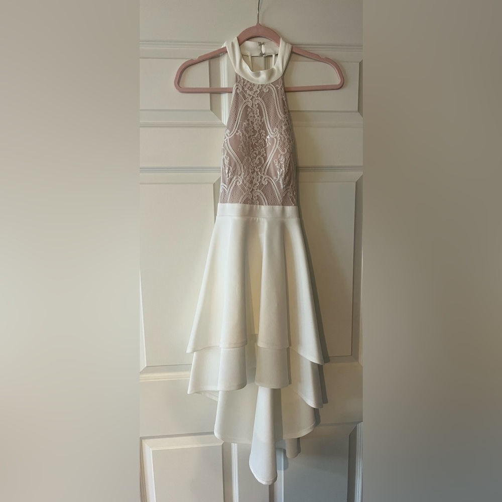 Elegant Lace and Satin High Low Dress